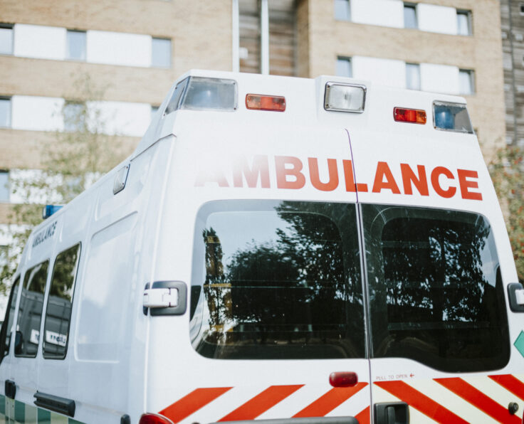 British ambulance parked in a parking lot